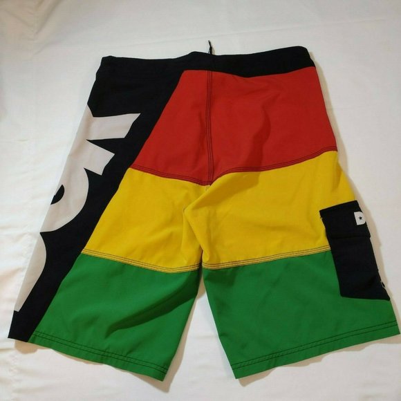 DGK Red Yellow Green Black Board Shorts Size 30 - Picture 2 of 10